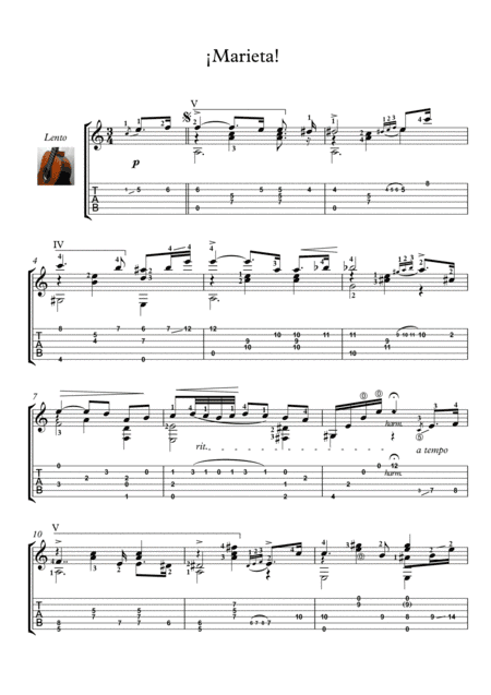 Marieta by Tarrega Guitar solo (arr. PianoSheetNow)