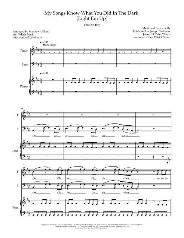 My Songs Know What You Did In The Dark (light Em Up) (arr. Matthew Udland)