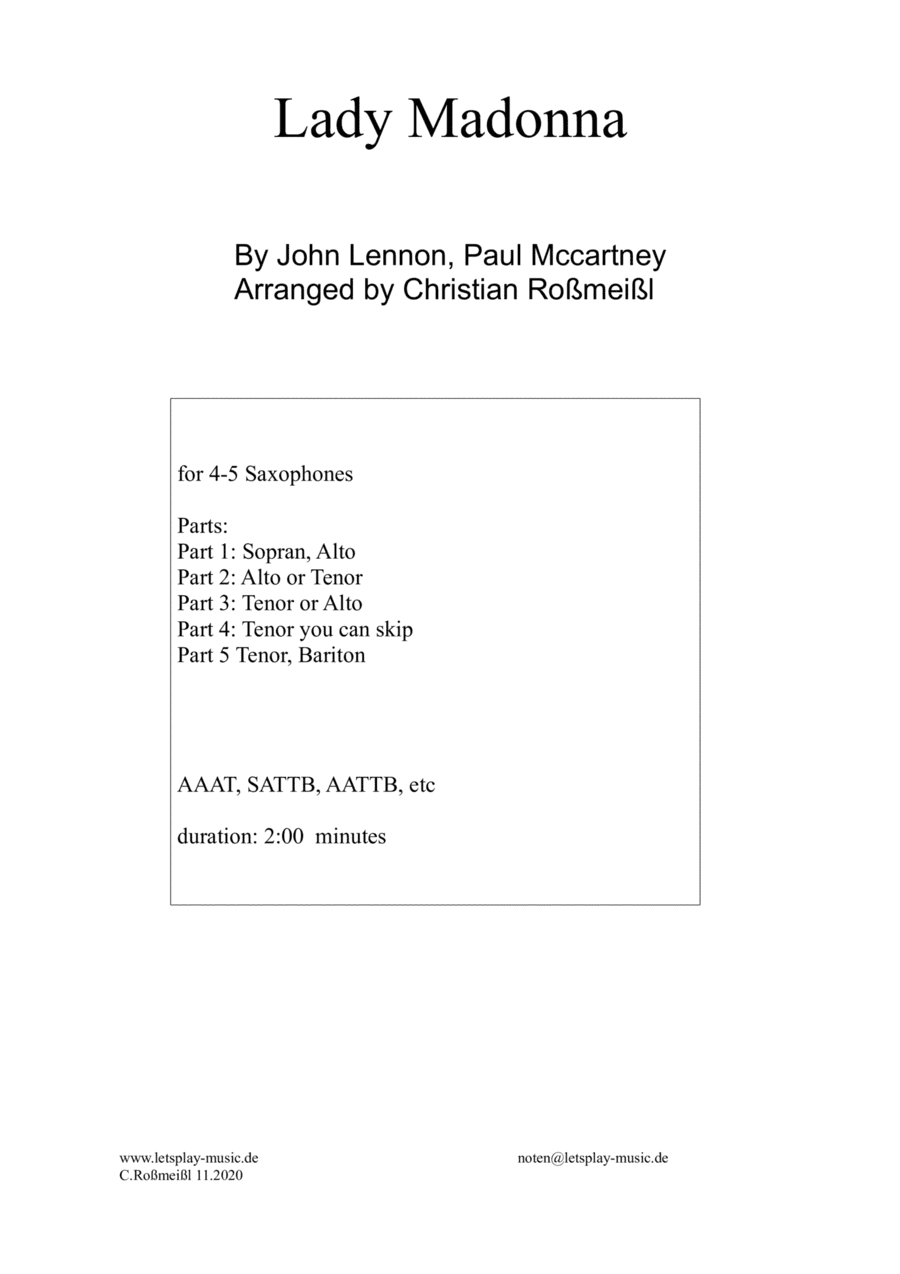 Lady Madonna (arr. Christian Roßmeißl)