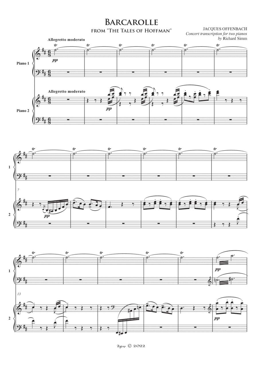 Barcarolle, from "The Tales of Hoffmann", for 2 pianos (arr. Richard Simm)