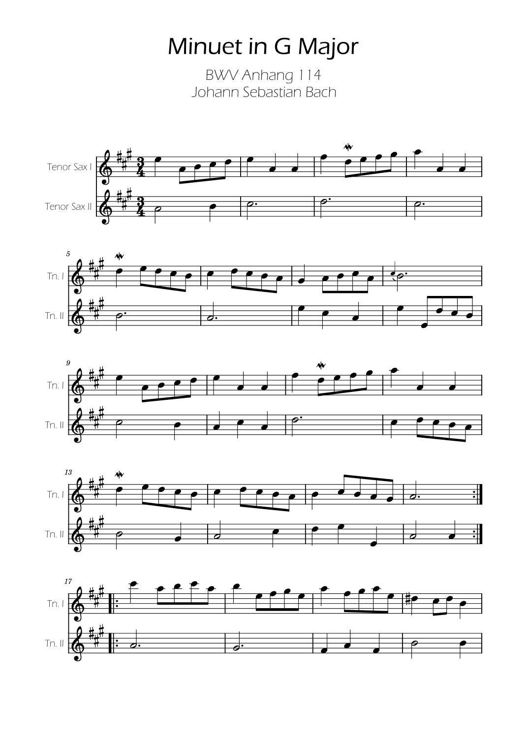 Minuet in G major BWV Anh. 114 - Bach - Tenor Sax Duet (arr. Ygor Nunes)