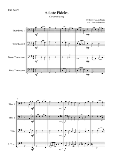 Adeste Fideles (Christmas Song) for Trombone Quartet (arr. Fernando Britto)