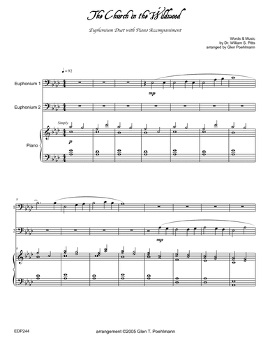 THE CHURCH IN THE WILDWOOD - EUPHONIUM/TROMBONE DUET with Piano Accompaniment (arr. Glen Poehlmann)