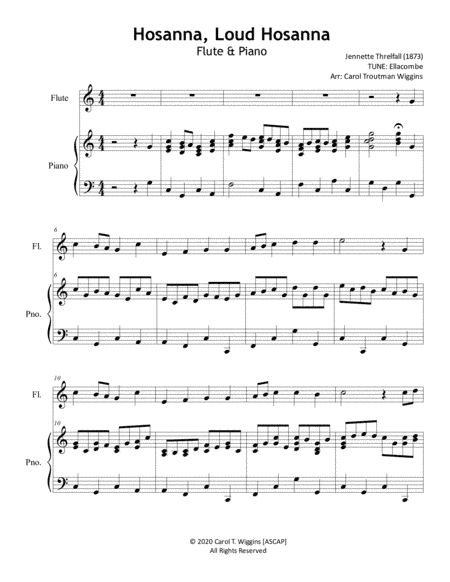 Hosanna, Loud Hosanna (Ellacombe) Flute & Piano (arr. Carol Troutman Wiggins)