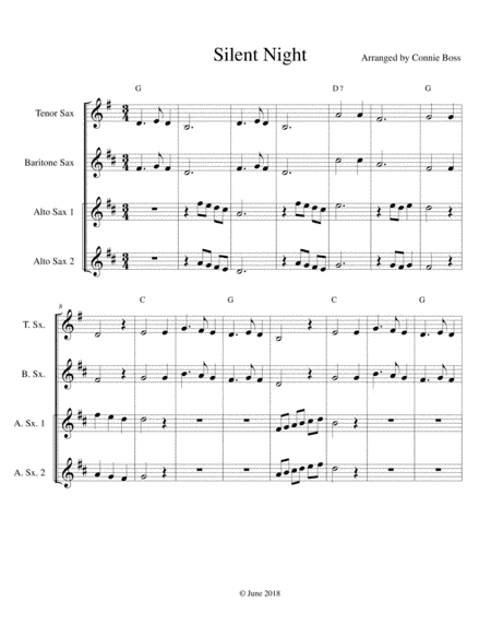 Silent Night Woodwind Quartet (Alto Sax, Alto Sax, Flute, Bb Clarinet) (arr. Connie Boss)