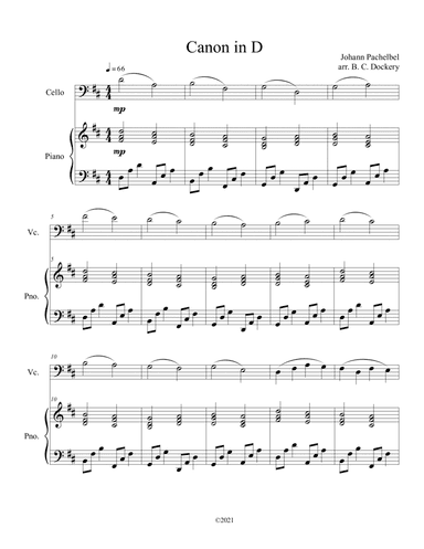 Canon in D for Cello and Piano (arr. B. C. Dockery)