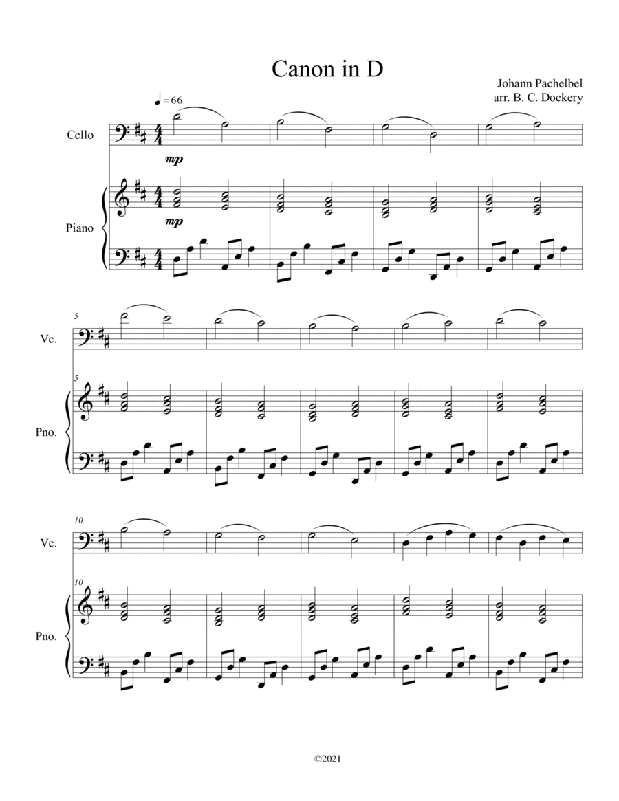 Canon in D for Cello and Piano (arr. B. C. Dockery)