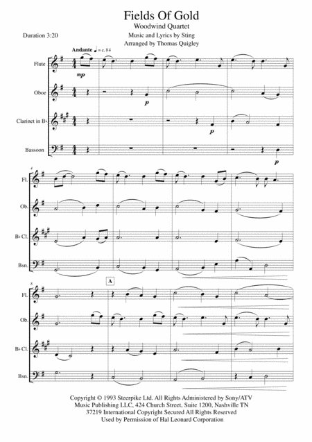 Fields Of Gold (arr. Thomas Quigley)