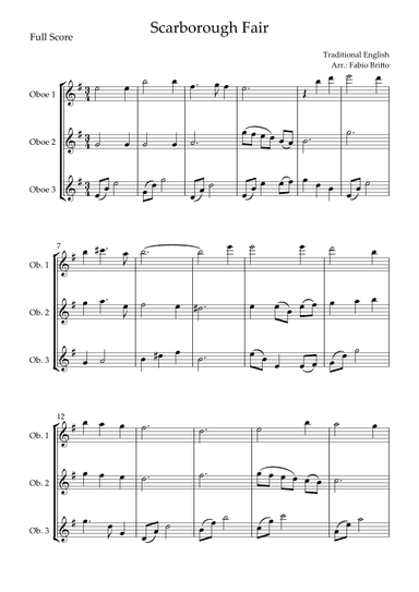 Scarborough Fair for Oboe Trio (arr. Fabio Britto)