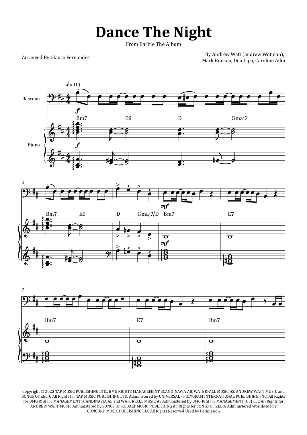 Dance The Night (arr. Glauco Fernandes)