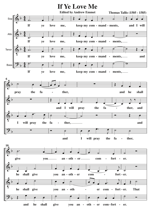 If Ye Love Me A Cappella SATB (arr. Edited by Andrew Emmet)