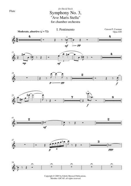 Carson Cooman: Symphony No. 3, "Ave Maris Stella" (2005) for chamber orchestra, flute part