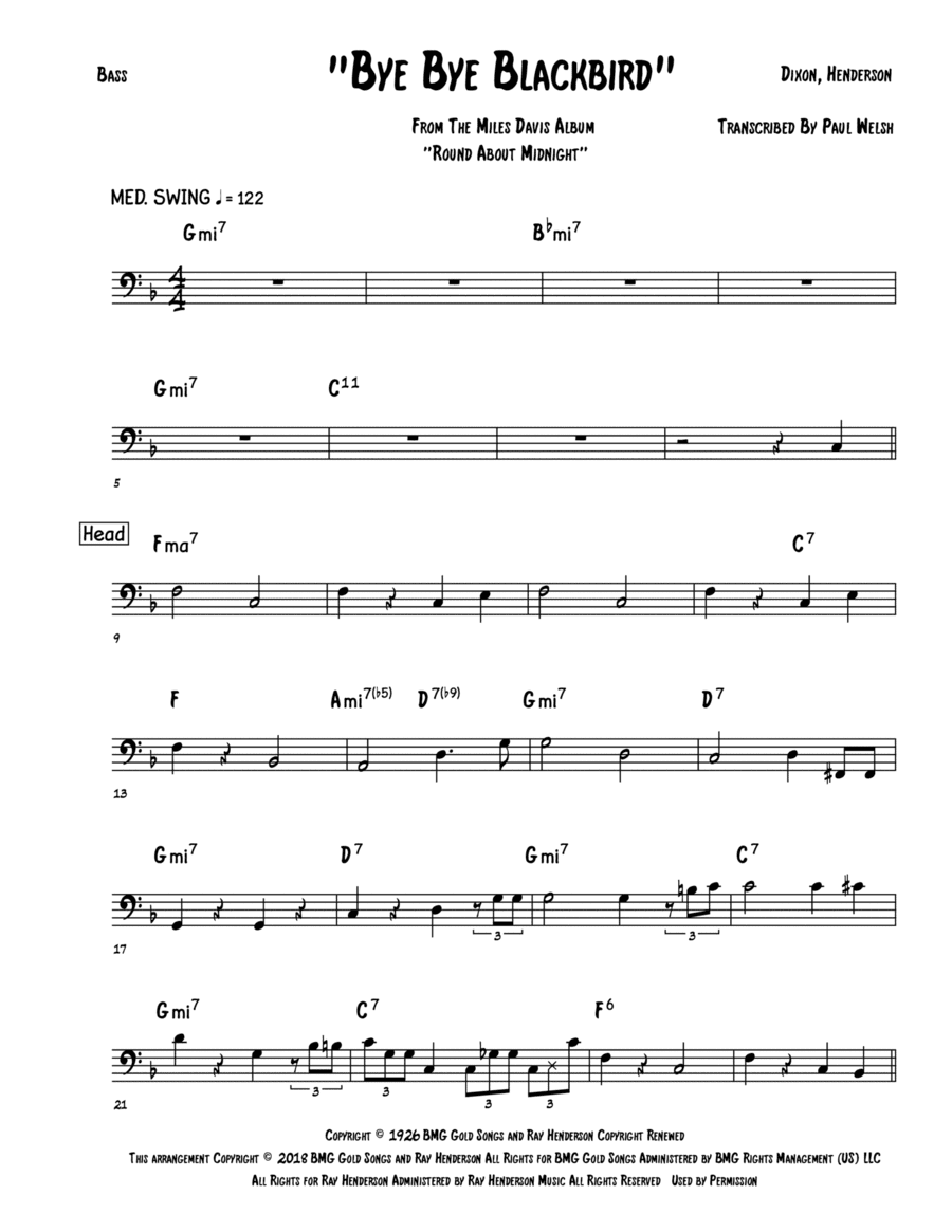Bye Bye Blackbird (arr. Accubass)