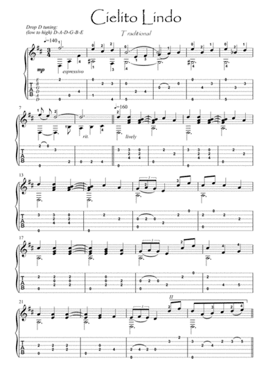 Cielito Lindo guitar fingerstyle (arr. PianoSheetNow)