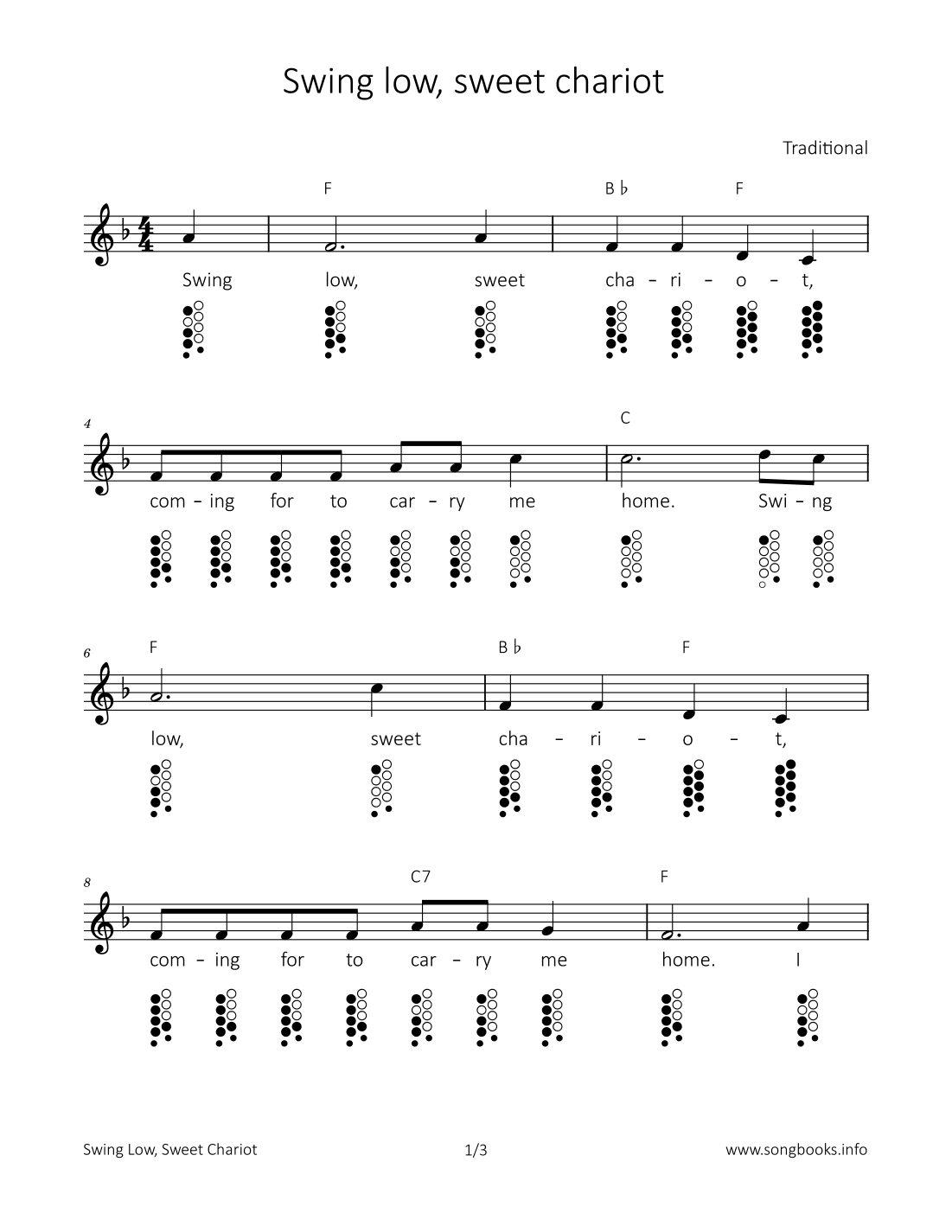 Swing low, sweet chariot (arr. songbooks.info)