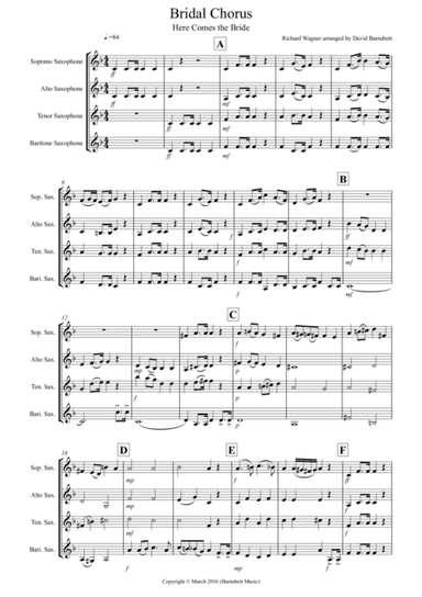 Bridal Chorus "Here Comes The Bride" for Saxophone Quartet (arr. David Burndrett)