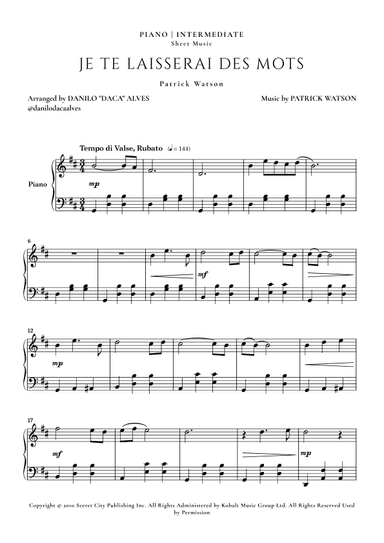 Je Te Laisserai Des Mots (arr. Danilo "Daca" Alves)