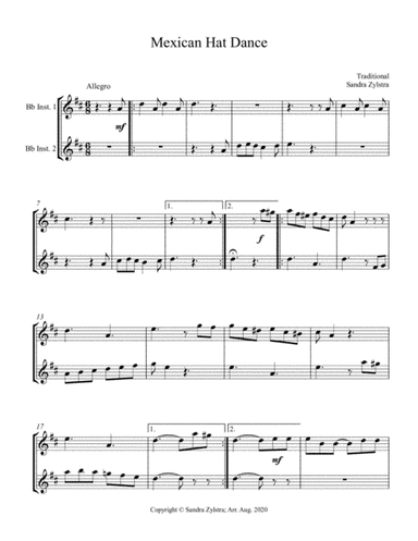Mexican Hat Dance (Bb instrument duet, parts only) (arr. Sandra Zylstra)