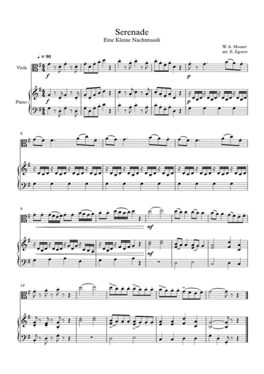 Serenade (Eine Kleine Nachtmusik), Wolfgang Amadeus Mozart, For Viola & Piano (arr. Eugene Egorov)