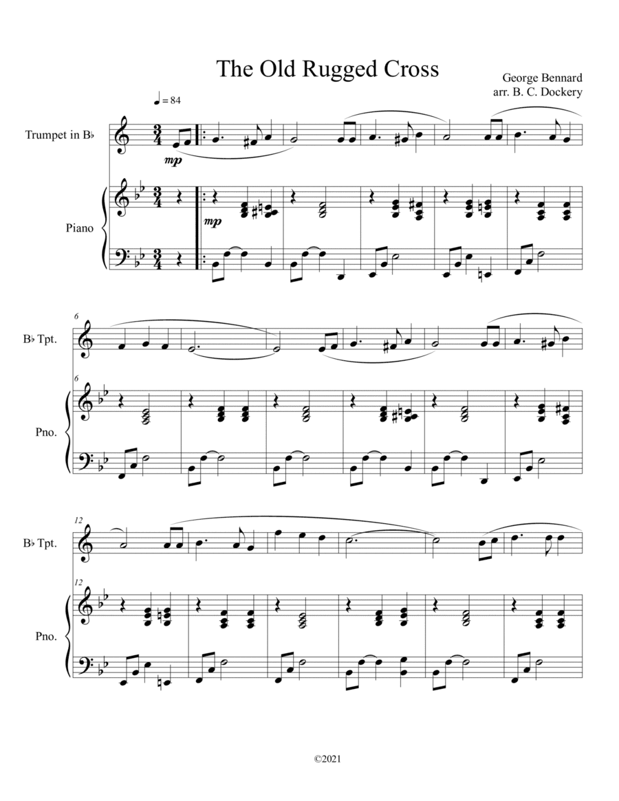 The Old Rugged Cross (trumpet solo) with optional piano accompaniment (arr. B. C. Dockery)