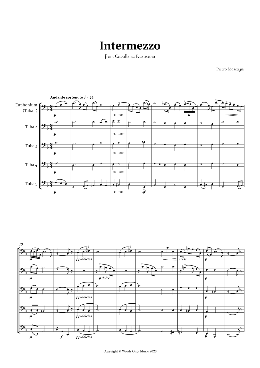 Intermezzo from Cavalleria Rusticana by Mascagni for Tuba Quintet (arr. Ander)