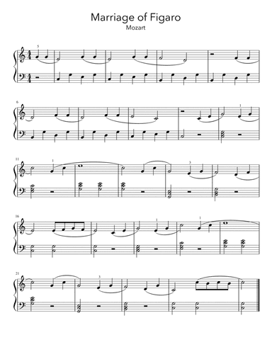 Theme from Marriage of Figaro (Mozart) - Easy Beginner Piano Sheet Music (arr. Dennis Cheng)
