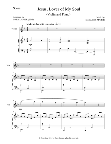 JESUS, LOVER OF MY SOUL (Violin/Piano and Violin Part) (arr. Gary Lanier)
