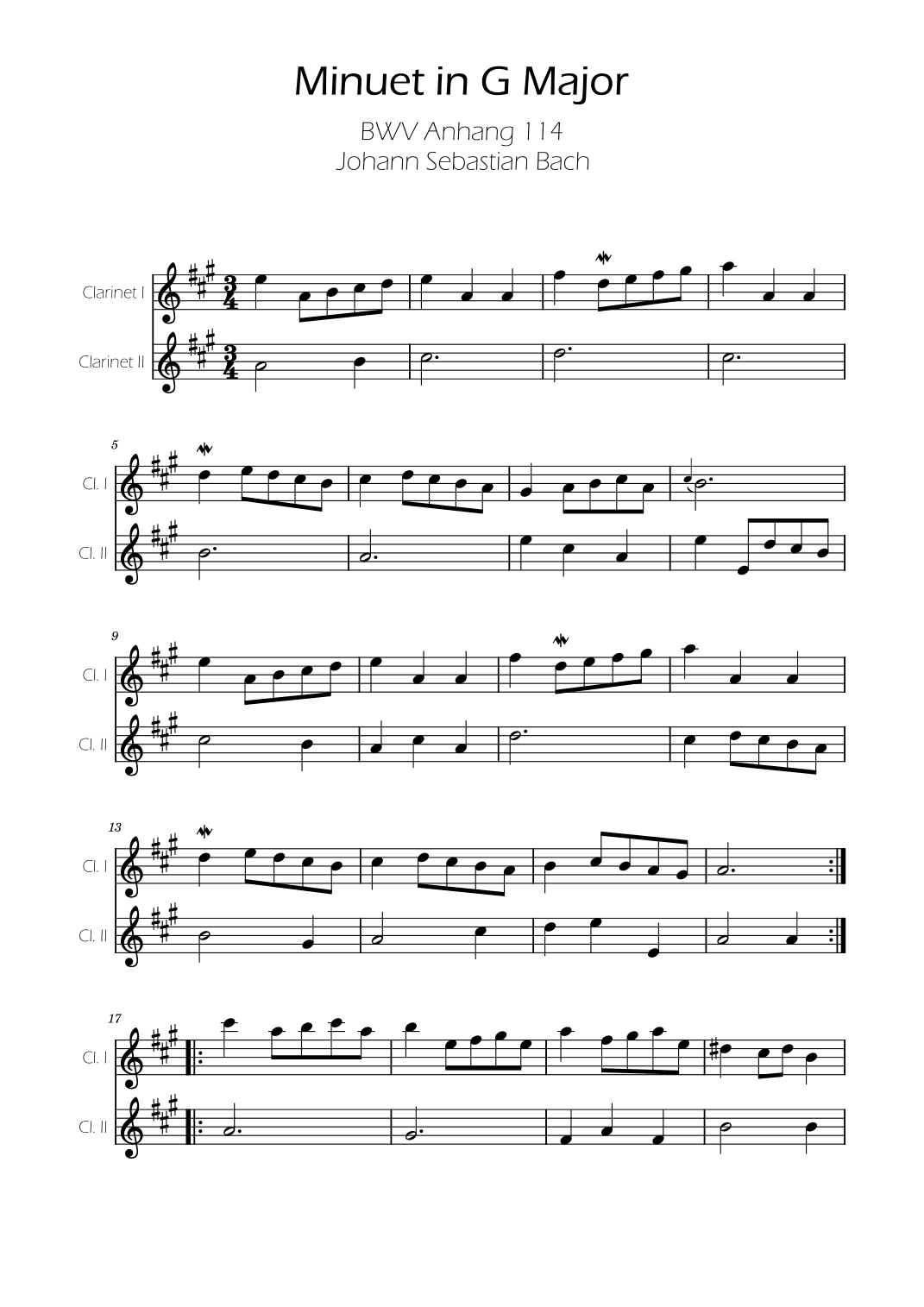 Minuet in G major BWV Anh. 114 - Bach - Clarinet Duet (arr. Ygor Nunes)
