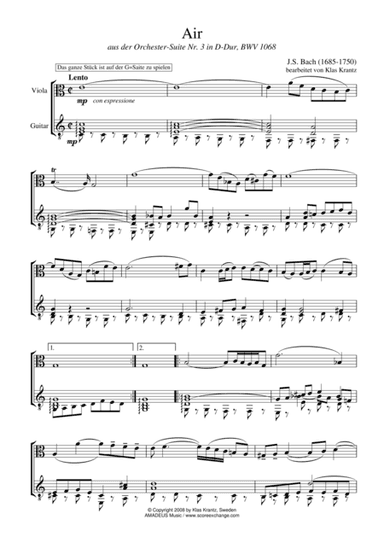 Air (on the G string) BWV 1068 for viola and guitar (arr. K. Krantz)
