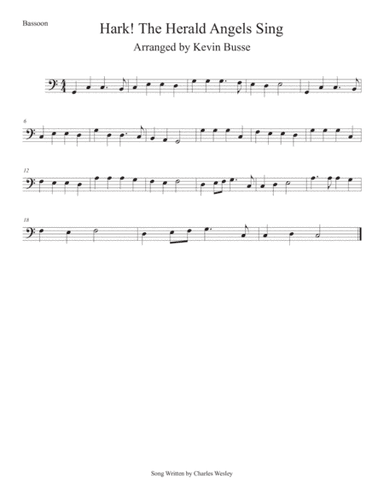 Hark! The Herald Angels Sing (Easy key of C) Bassoon (arr. Kevin Busse)