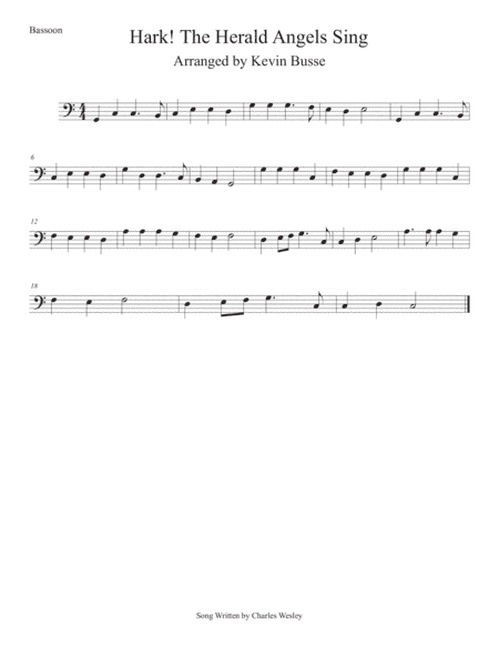 Hark! The Herald Angels Sing (Easy key of C) Bassoon (arr. Kevin Busse)