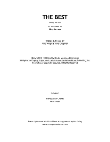 The Best (simply The Best) (arr. Jim Farley www.arrangementsone.com)