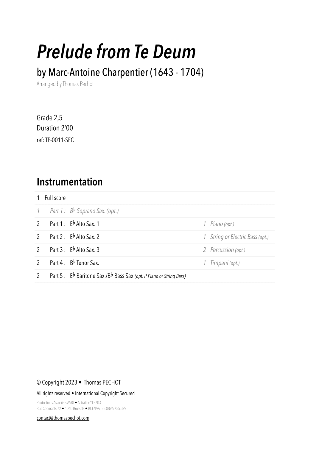 Prelude from Te Deum (arr. Thomas PECHOT)
