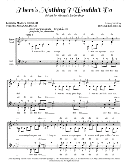 There's Nothing I Wouldn't Do (arr. Dianne Goldrick)