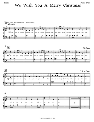 We Wish You A Merry Christmas (Piano Duet) (arr. AJ Tan)