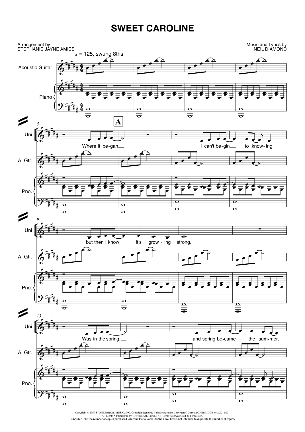 Sweet Caroline (arr. Stephanie Jayne Amies)