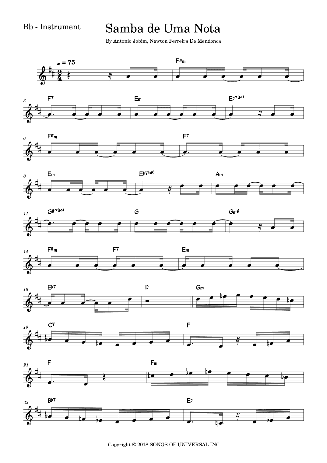 One Note Samba (samba De Uma Nota So) (arr. Fabio Eduardo de Oliveira)