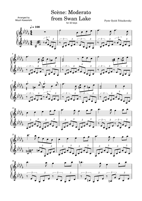 Scene from "Swan Lake" for 32 keys. (arr. Miyuh Kawanishi)