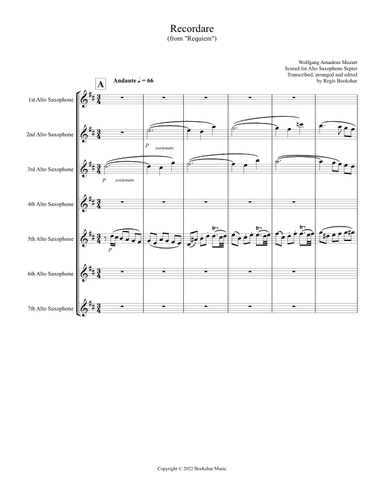 Recordare (from "Requiem") (F) (Alto Saxophone Septet) (arr. Regis Bookshar)