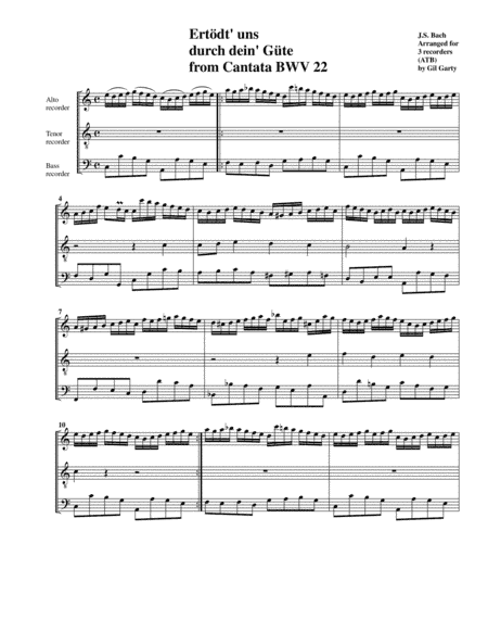 Chorale: Ertödt' uns  durch dein' Güte from Cantata BWV 22 (Arrangement for 3 recorders) (arr. Gil Garty)
