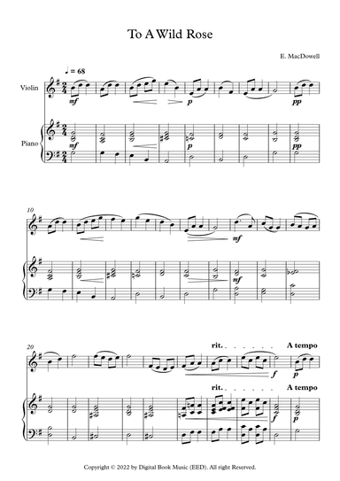 To A Wild Rose - Edward MacDowell (Violin + Piano) (arr. Digital Book Music)