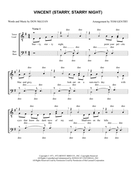 Vincent (Starry Starry Night) (arr. Tom Gentry)