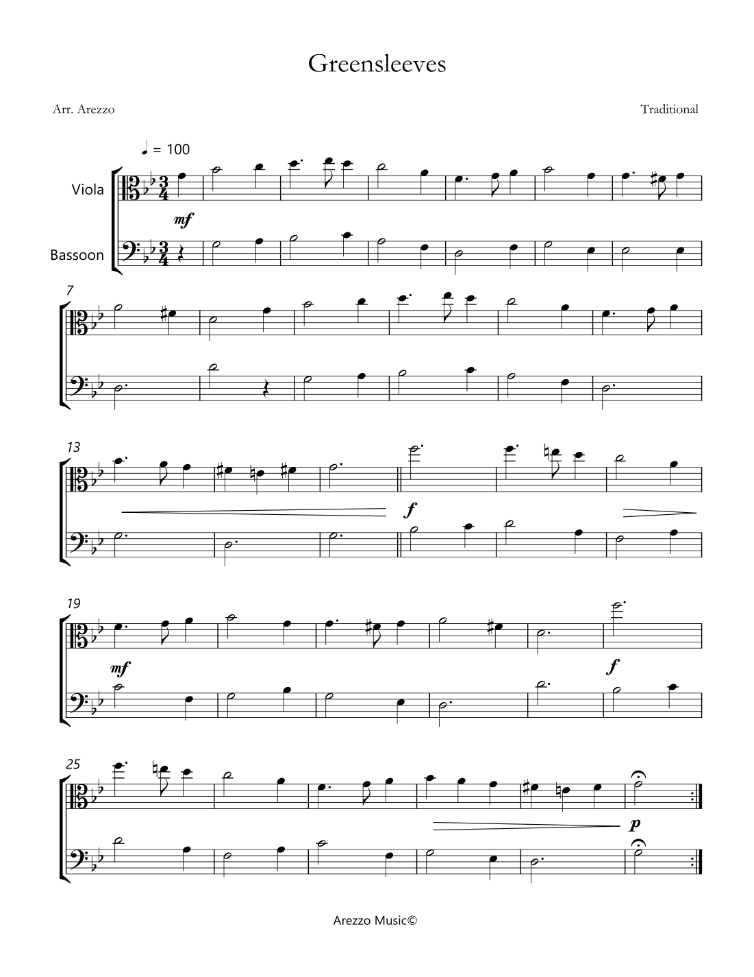 Greensleeves - Viola and Bassoon duo (arr. Arezzo Music)