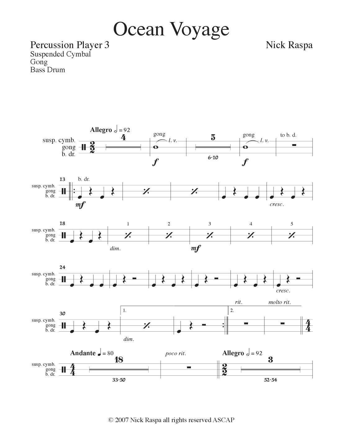 Ocean Voyage - (Full Orchestra) Percussion 3 - Cymbals, Gong and Bass Drum part