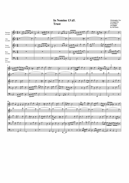 In Nomine no.13 a5 (arrangement for 5 recorders) (arrangement for 5 recorders) (arr. Gil Garty)