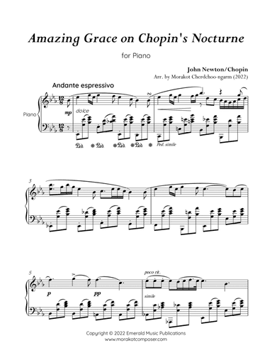 AMAZING GRACE on CHOPIN's NOCTURNE Op.9 No.2 for Piano (arr. Morakot Cherdchoo-ngarm)
