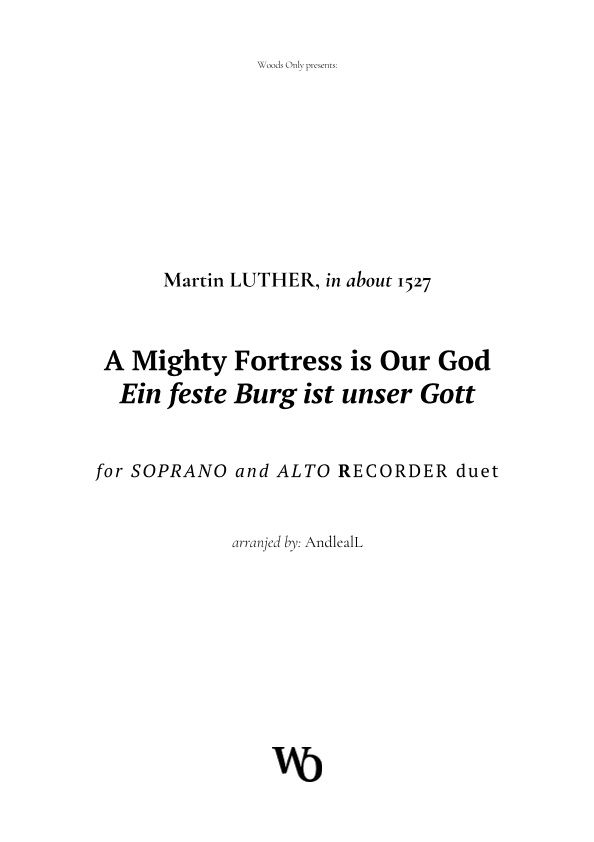A Mighty Fortress is Our God by Luther for Recorder Duet (arr. Ander)