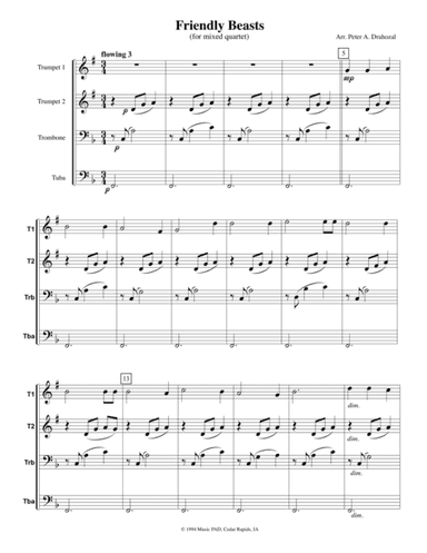 Friendly Beasts - Traditional Carol for Mixed Brass Quartet