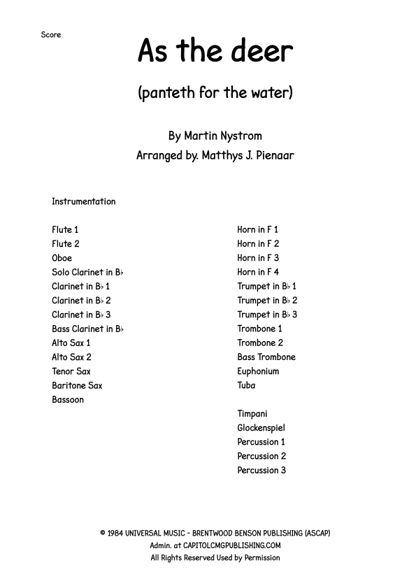 As The Deer (arr. Matthys J. Pienaar)