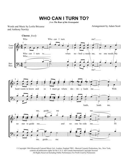 Who Can I Turn To (when Nobody Needs Me) (arr. Adam Scott)